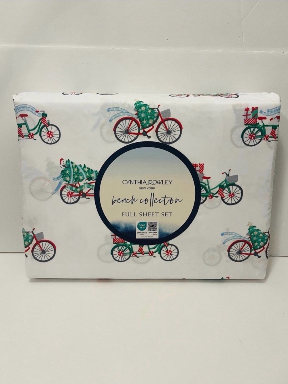 Cynthia Rowley Beach Collection Full Size Sheet Set Christmas Bikes Penguins